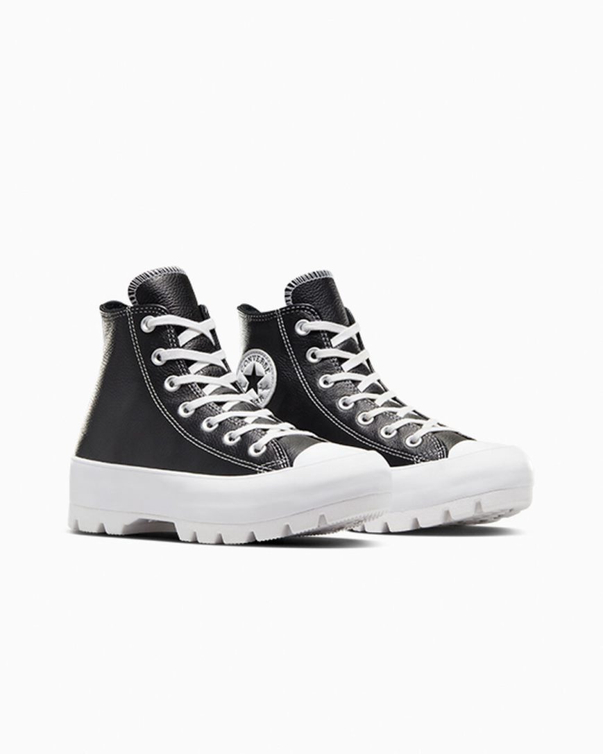 Tenisky Vysoke Converse Chuck Taylor All Star Lugged Kozene Damske Čierne Biele | SK K11NS59